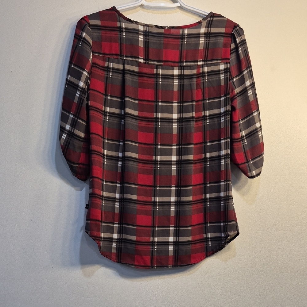 William Rast Red and Gray Plaid Button-Front Tunic - Picture 10 of 10
